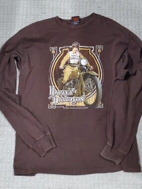 Vintage Harley-Davidson Brown Long Sleeve Shirt  With Graphic Men Size Large